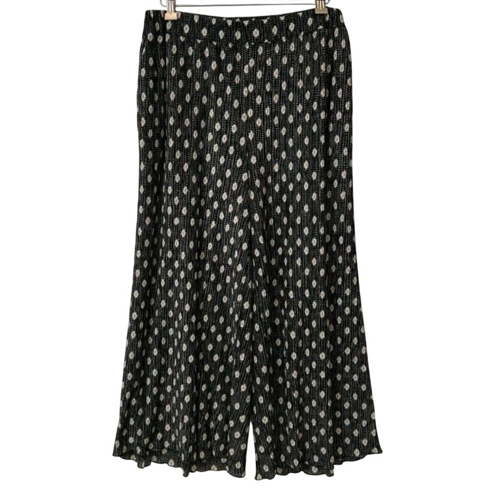 Anthropologie Wide Leg Pants Black White Diamond Dot Print Pleated Small